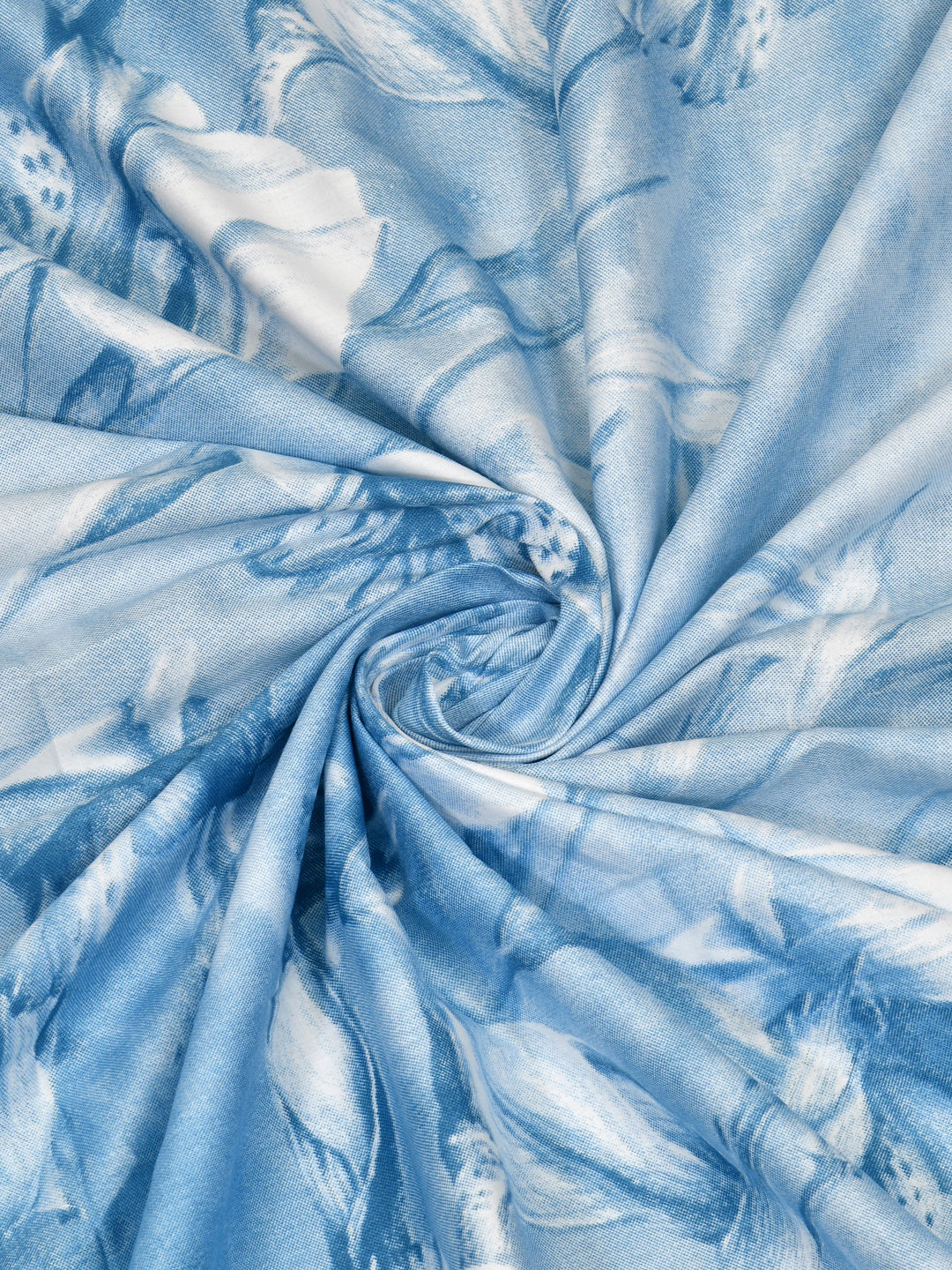 Blue Flora Print King Size Bed Cotton Linen