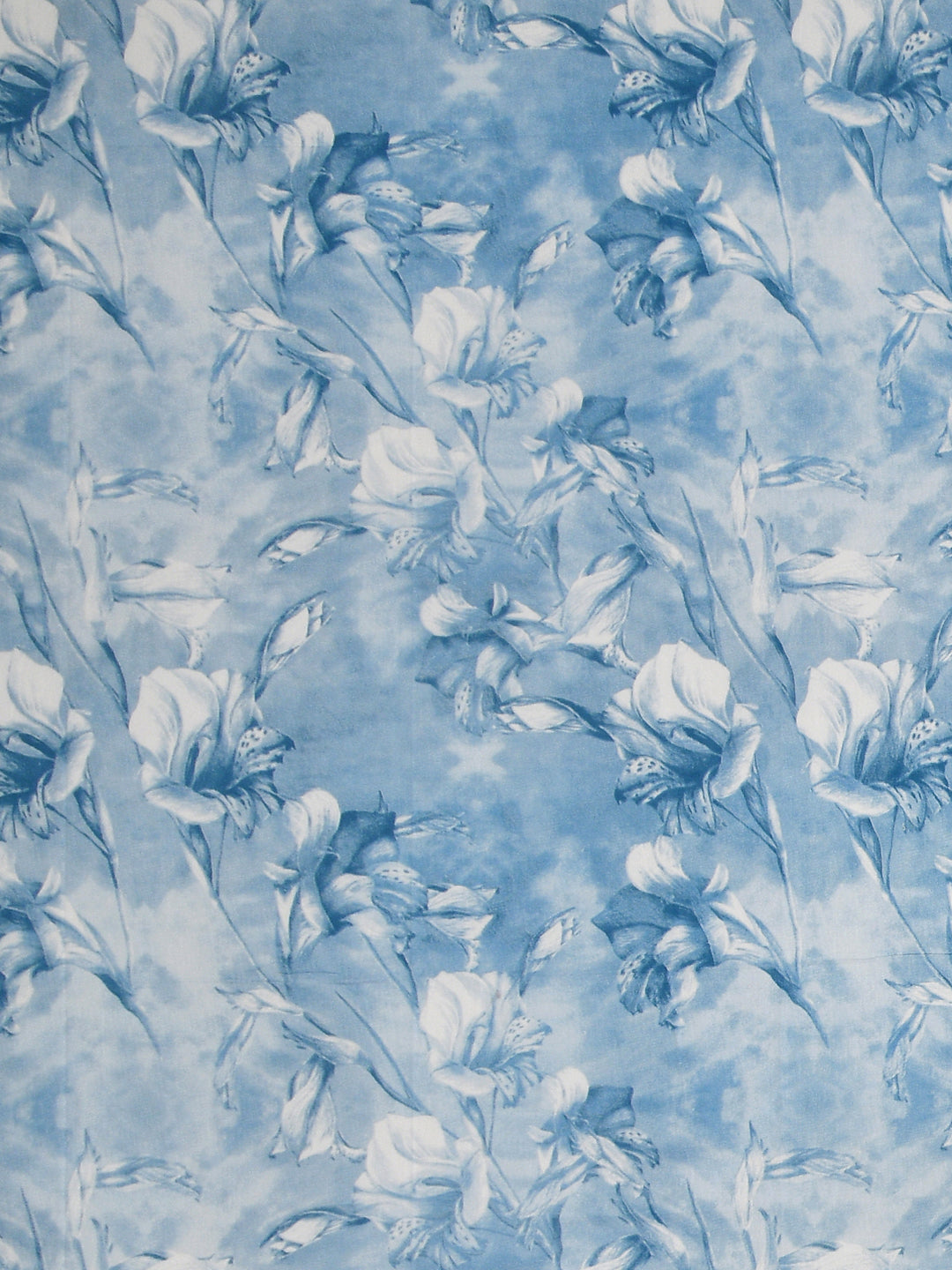 Blue Flora Print King Size Bed Cotton Linen