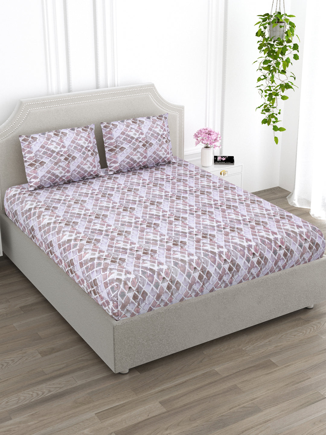 Multi Color Geometric King Size Bed Cotton Linen