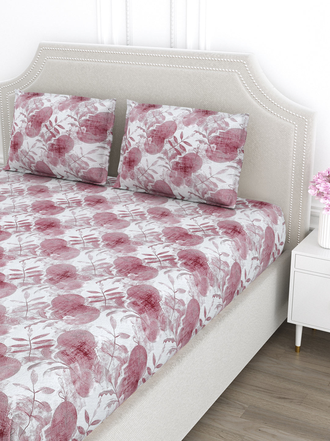 Pink Abstract Print King Size Bed Cotton Linen