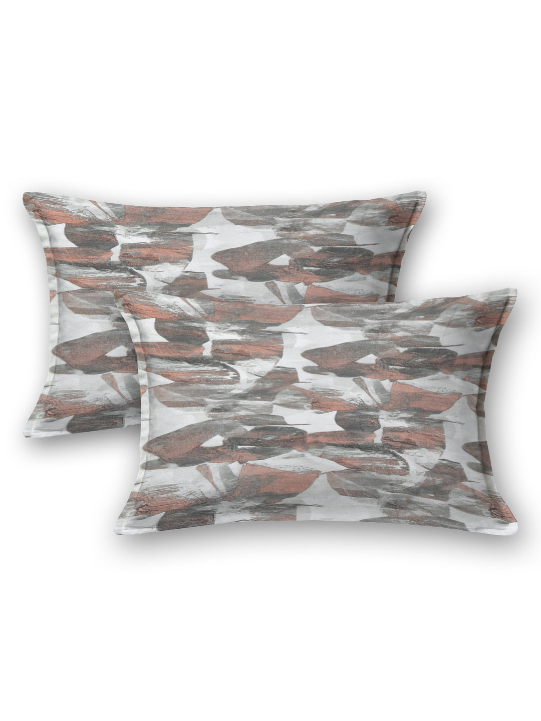 Grey & Orange Abstract Print King Size Bed Cotton Linen