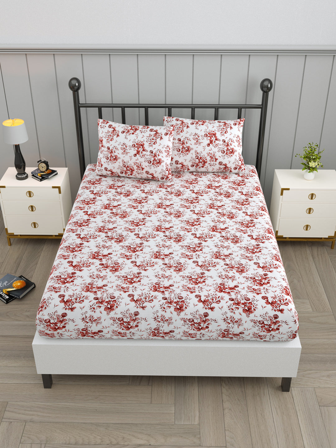 Cherry Leaf Print Double Bed Linen