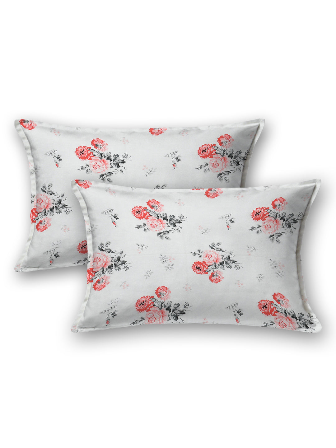 White & Orange Rose Print Double Bed Linen