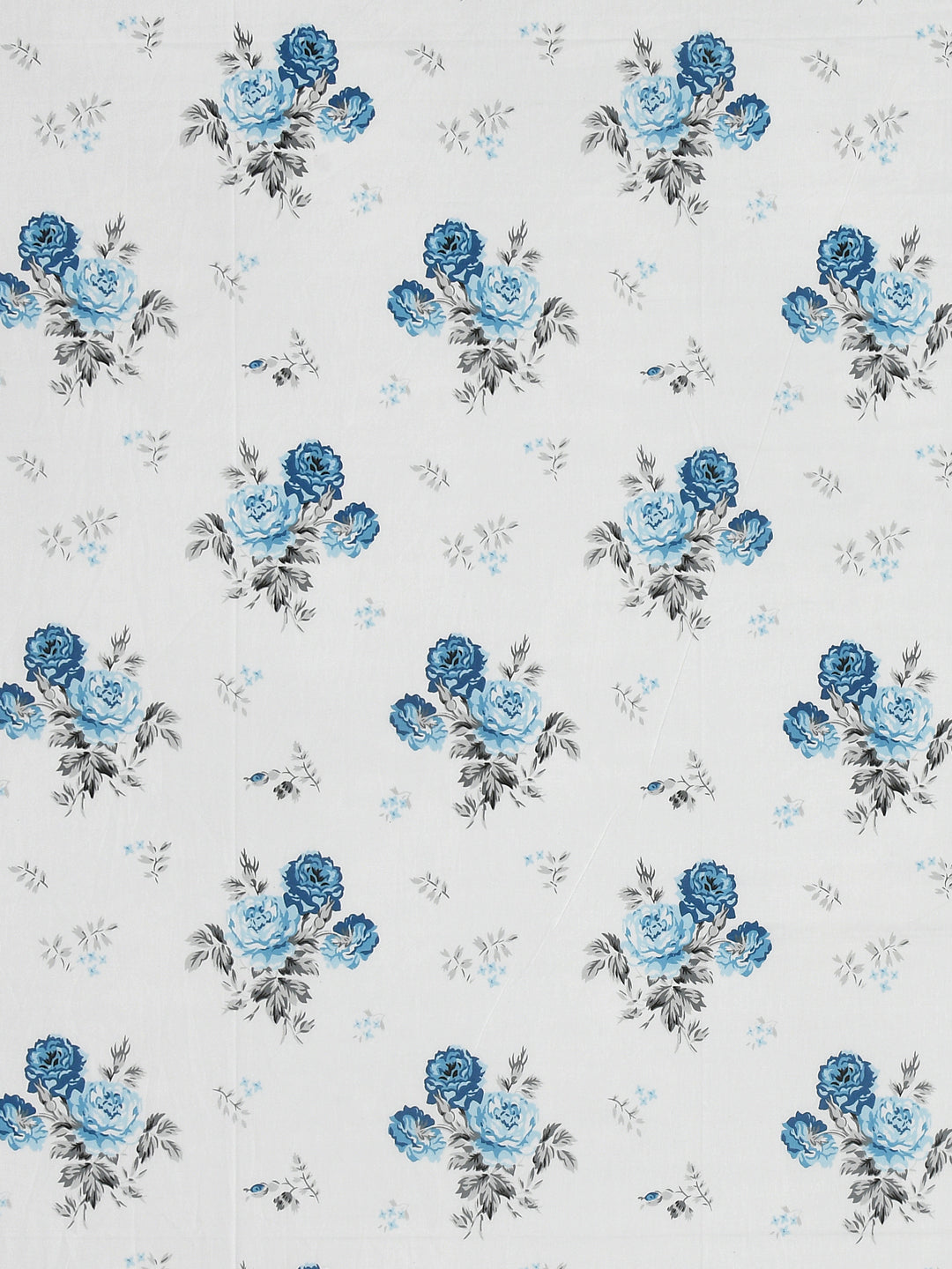 White & Blue Rose Print Double Bed Linen
