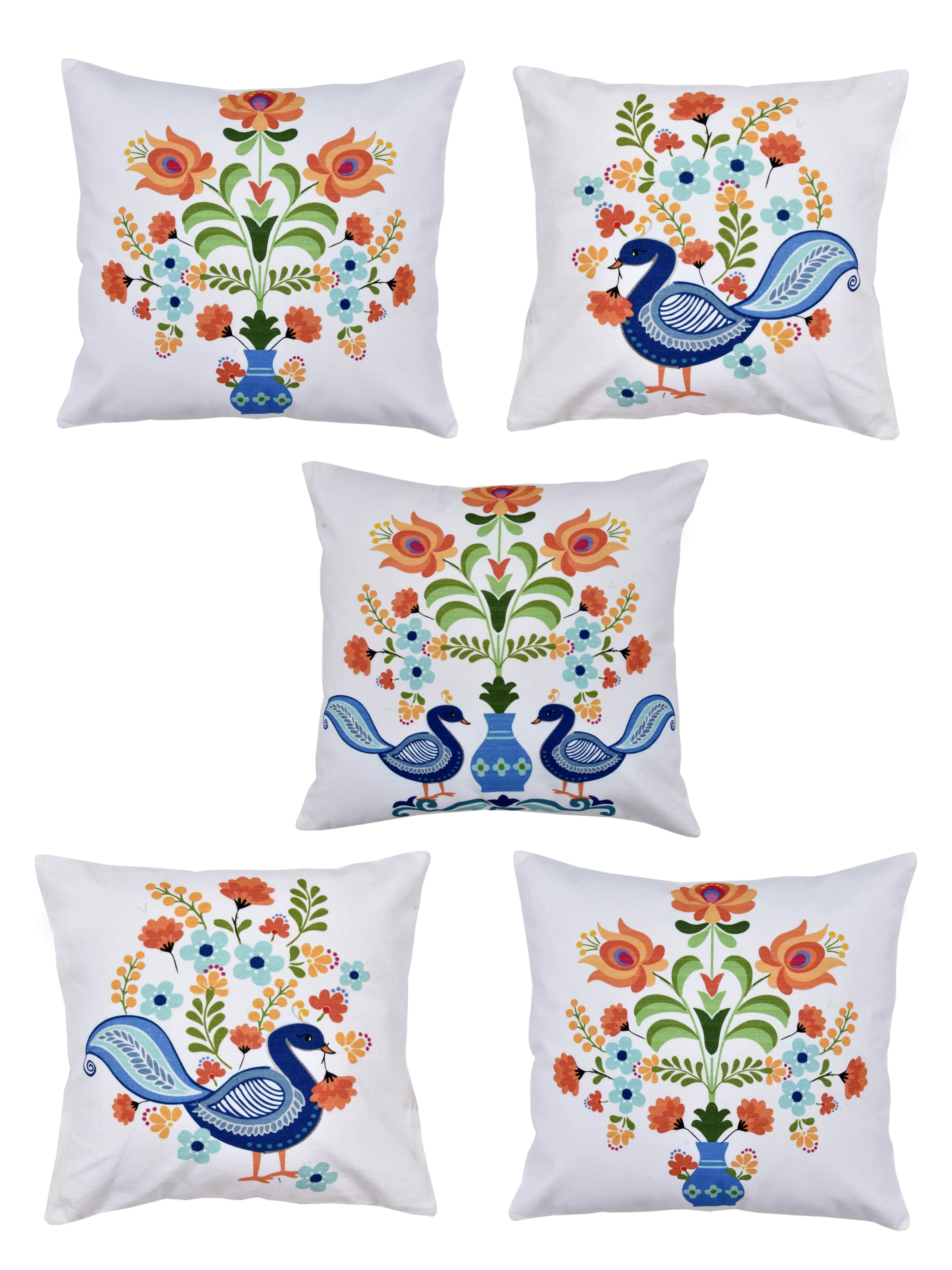 Peacock Print Set of 5 Cushion Cover