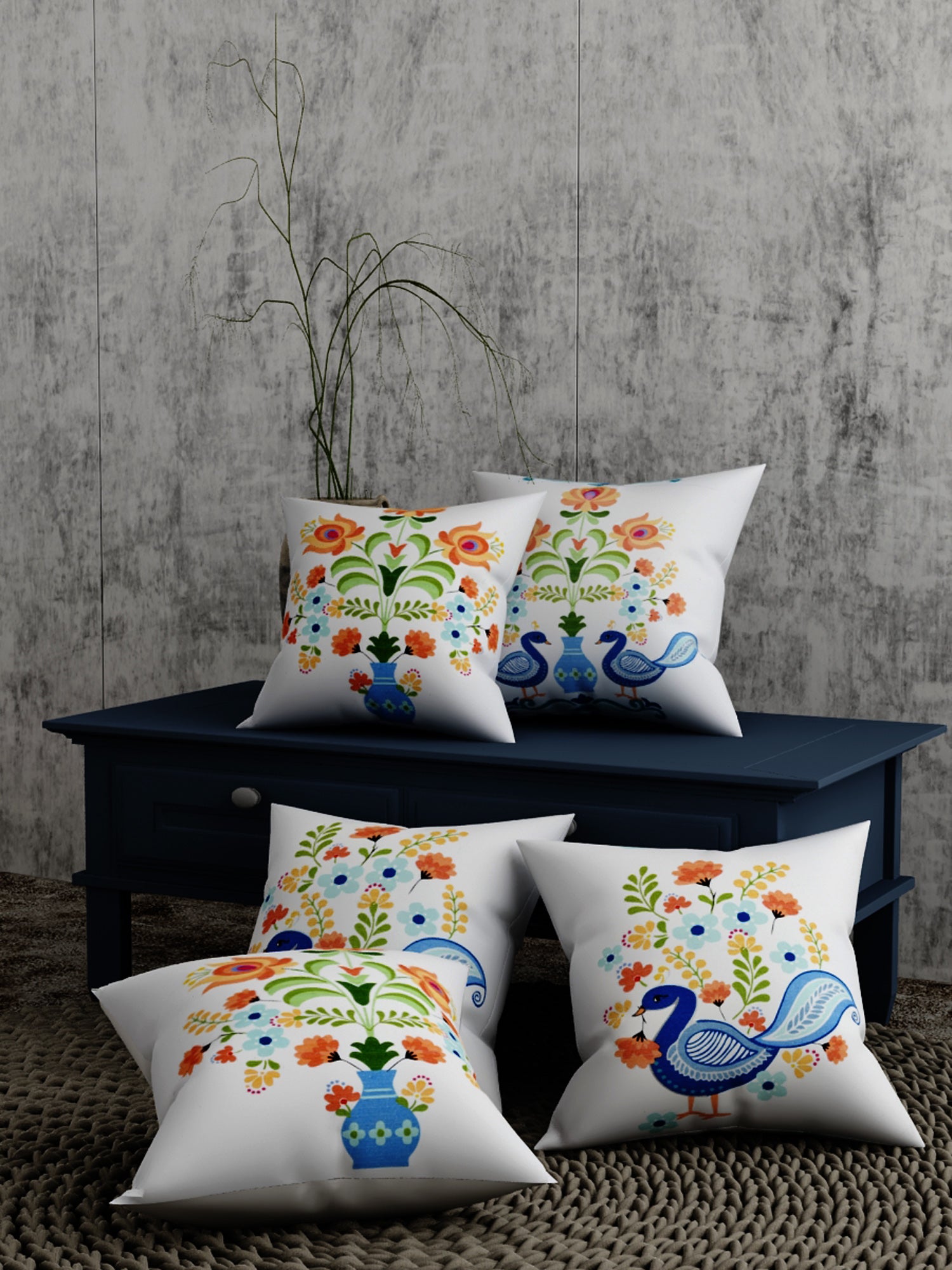 Peacock Print Set of 5 Cushion Cover