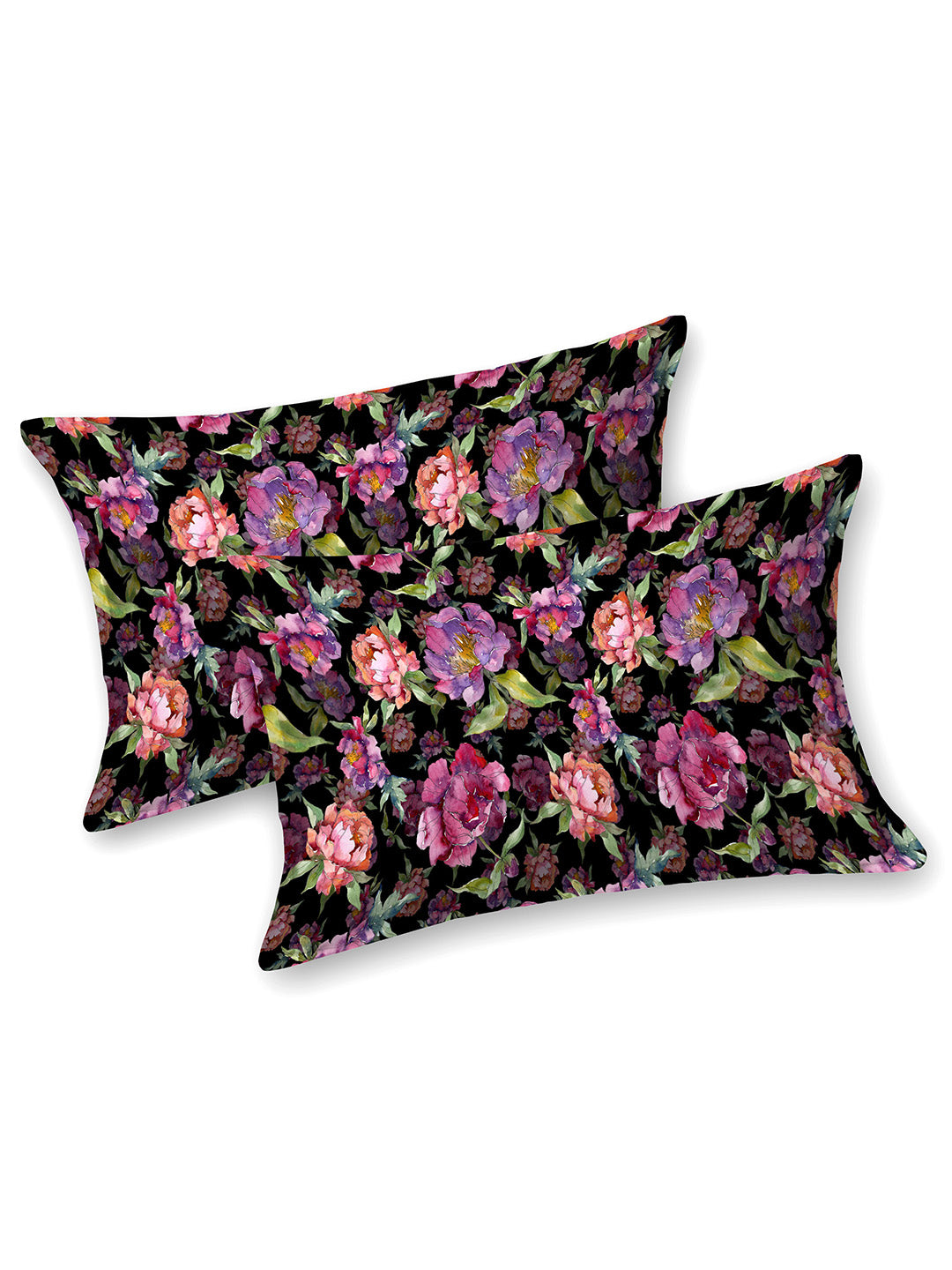 Black and Fuschia Floral Print Double King Cotton Bed Cover/Bed Spread