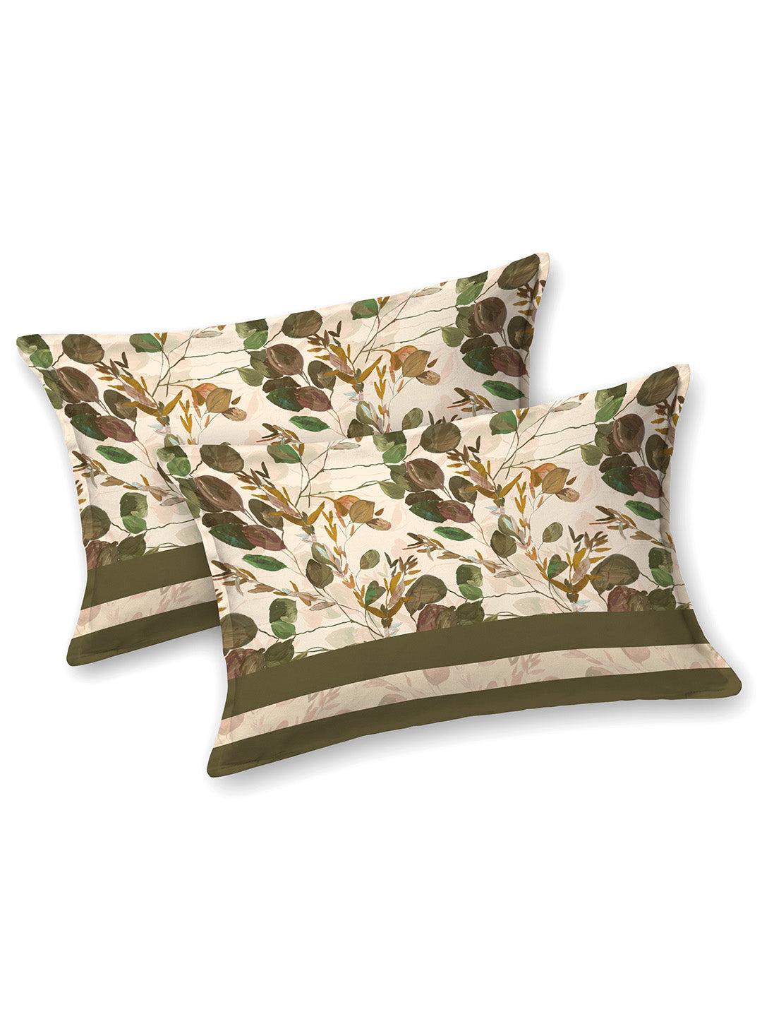Beige and Green Floral Print Double King Cotton Bed Cover/Bed Spread