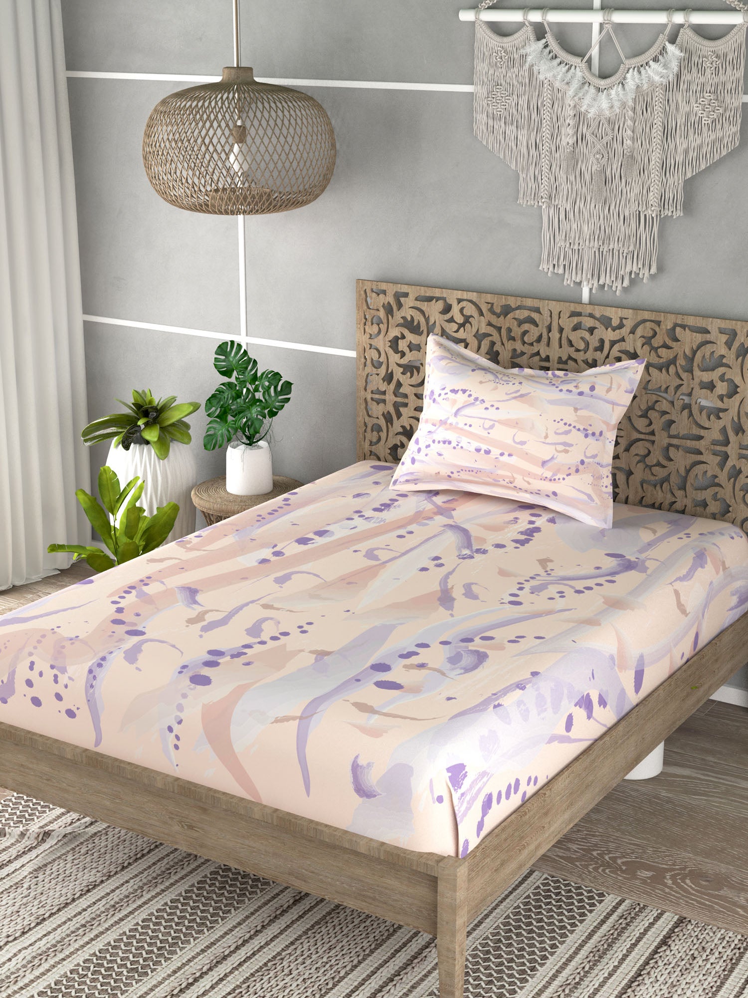 Pink & Purple 160 TC Single Bedsheet with 1 Pillow Covers