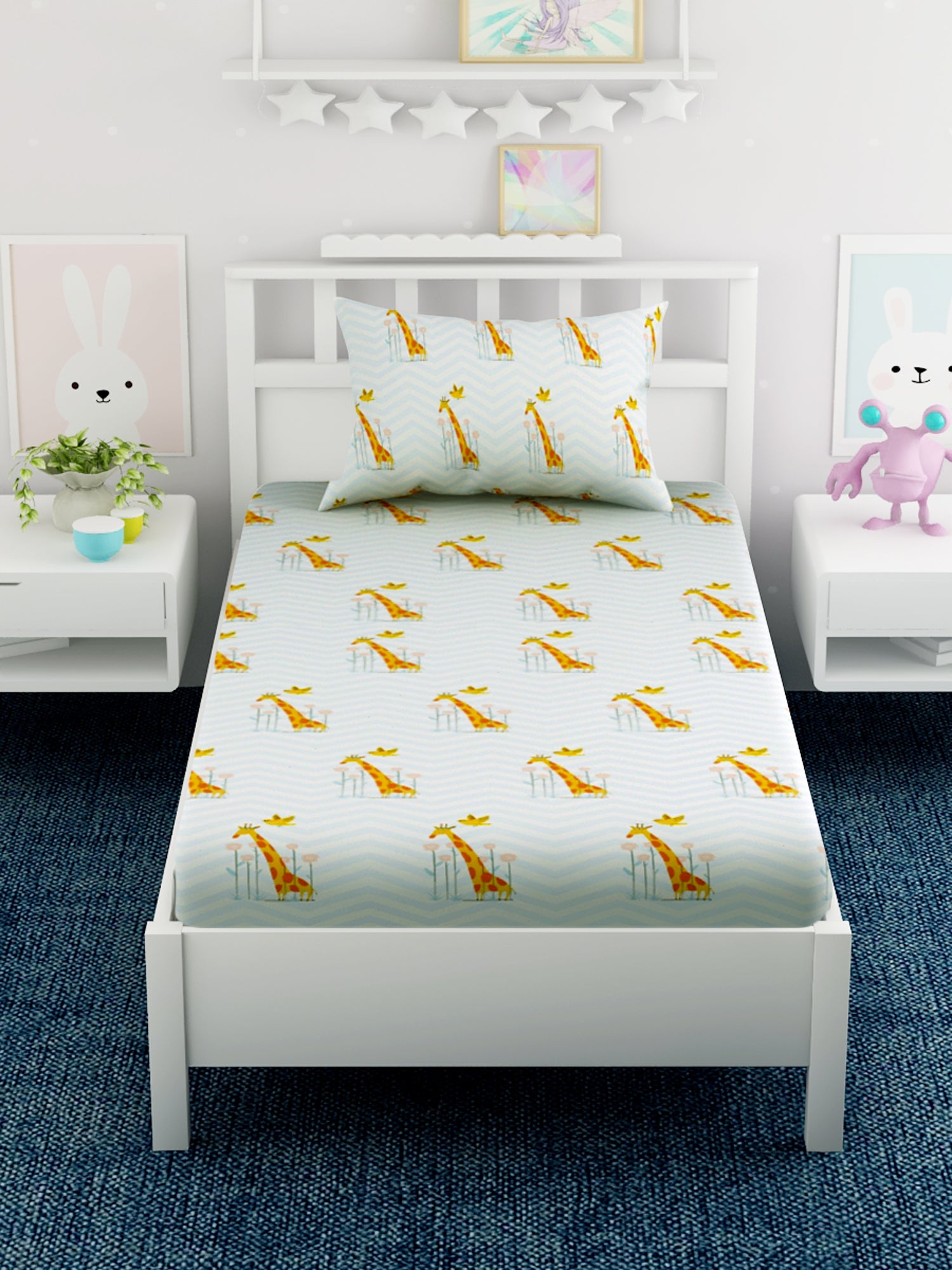Kids Giraffe Printed 100% Cotton Single Bedsheet Set