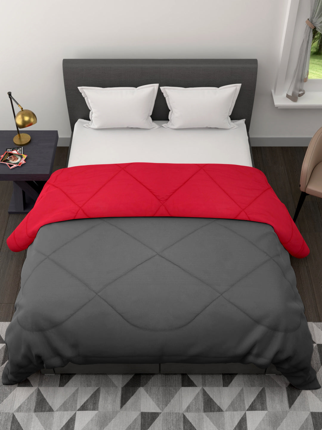 Red & Grey Reversible Microfiber comforter for Mild Winter