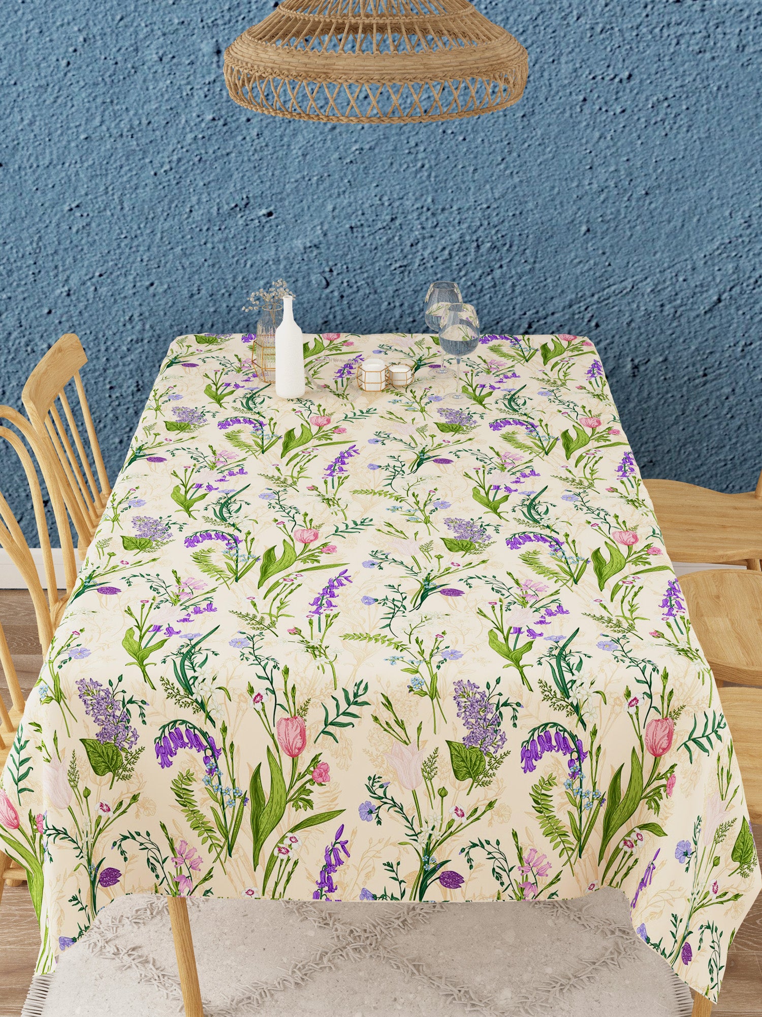 Botanical Print Off White Cotton Table Cover