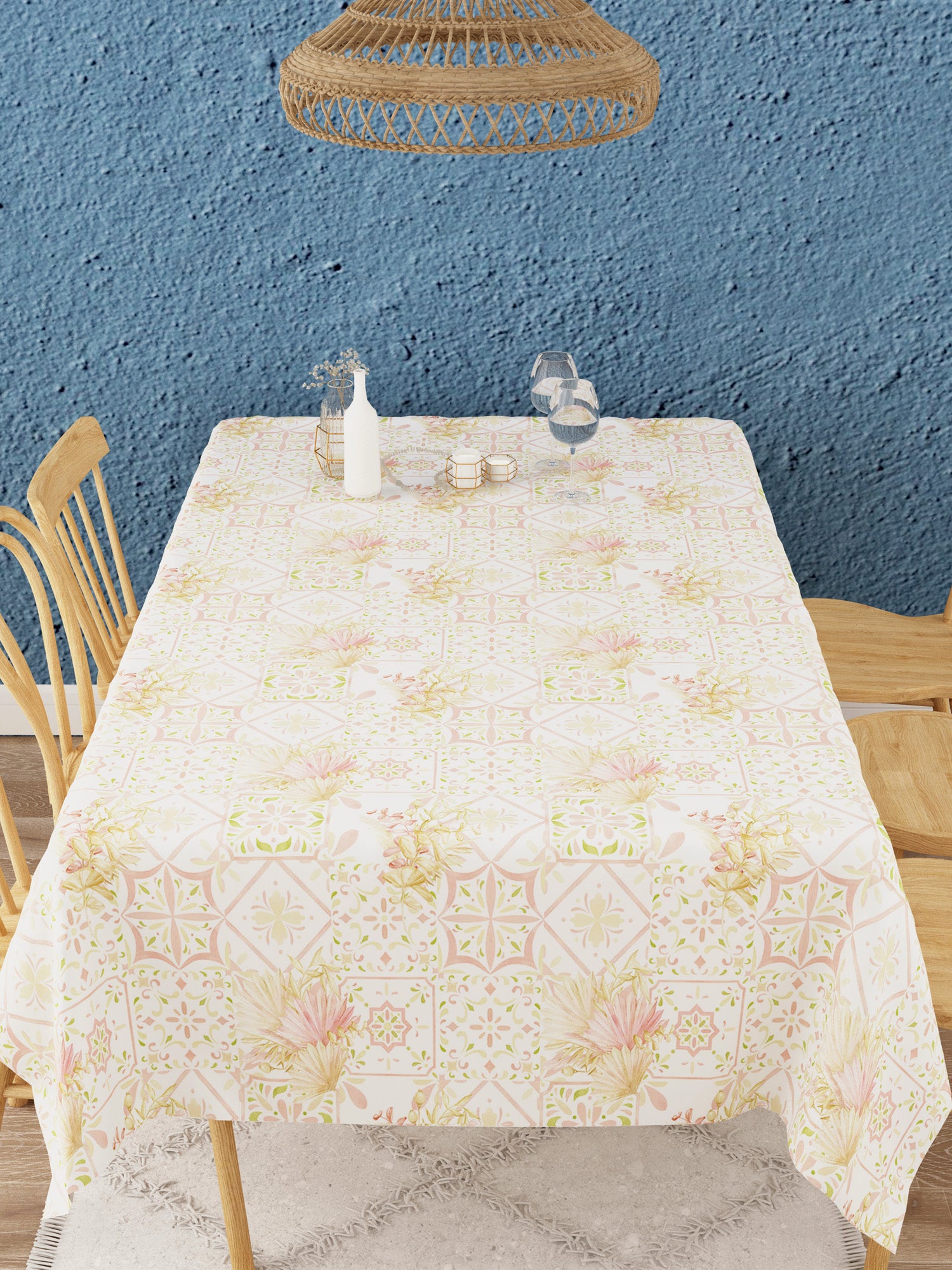 Floral Print Beige Table Cover