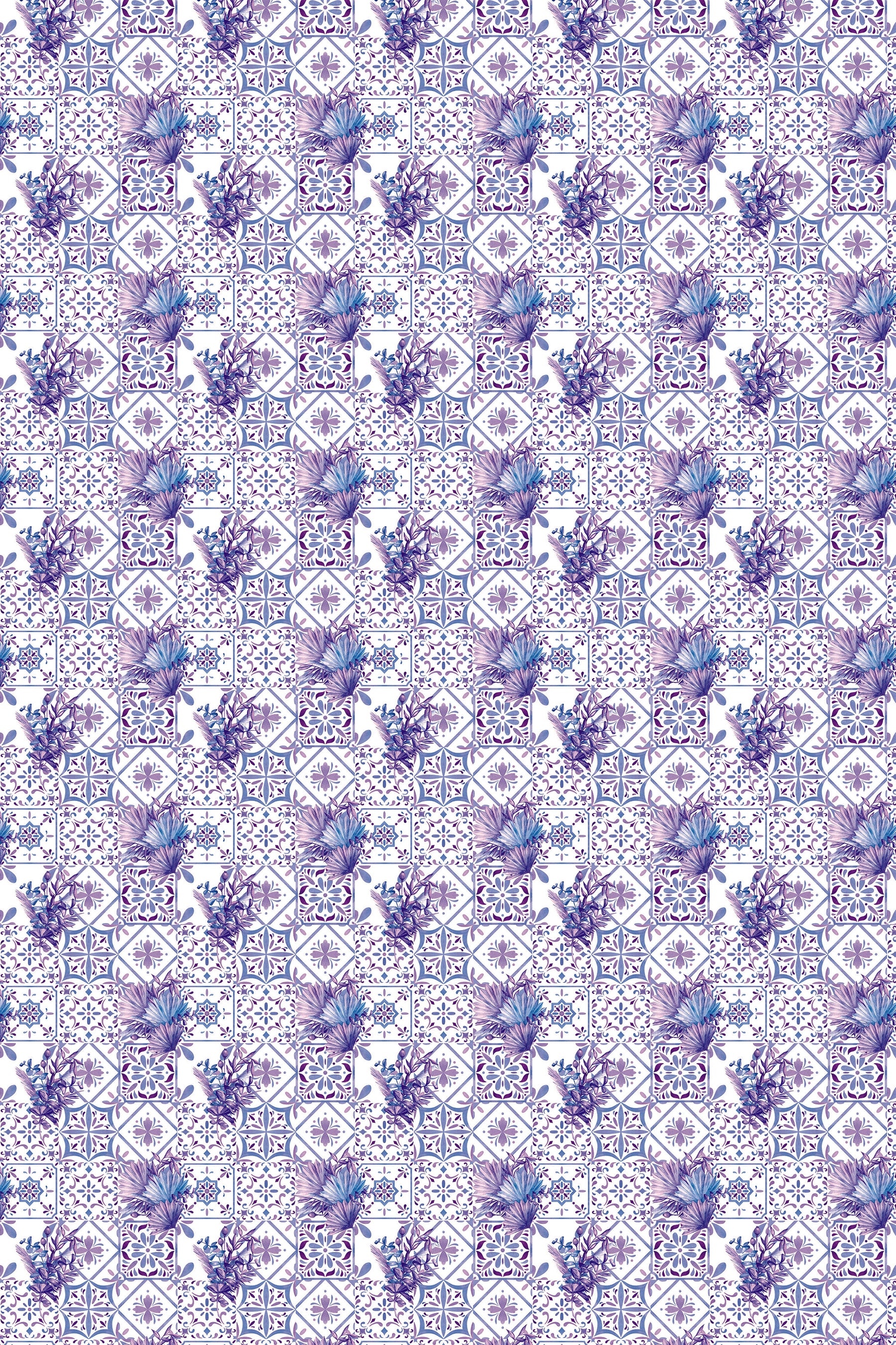 Floral Print White and Purple Table Cover