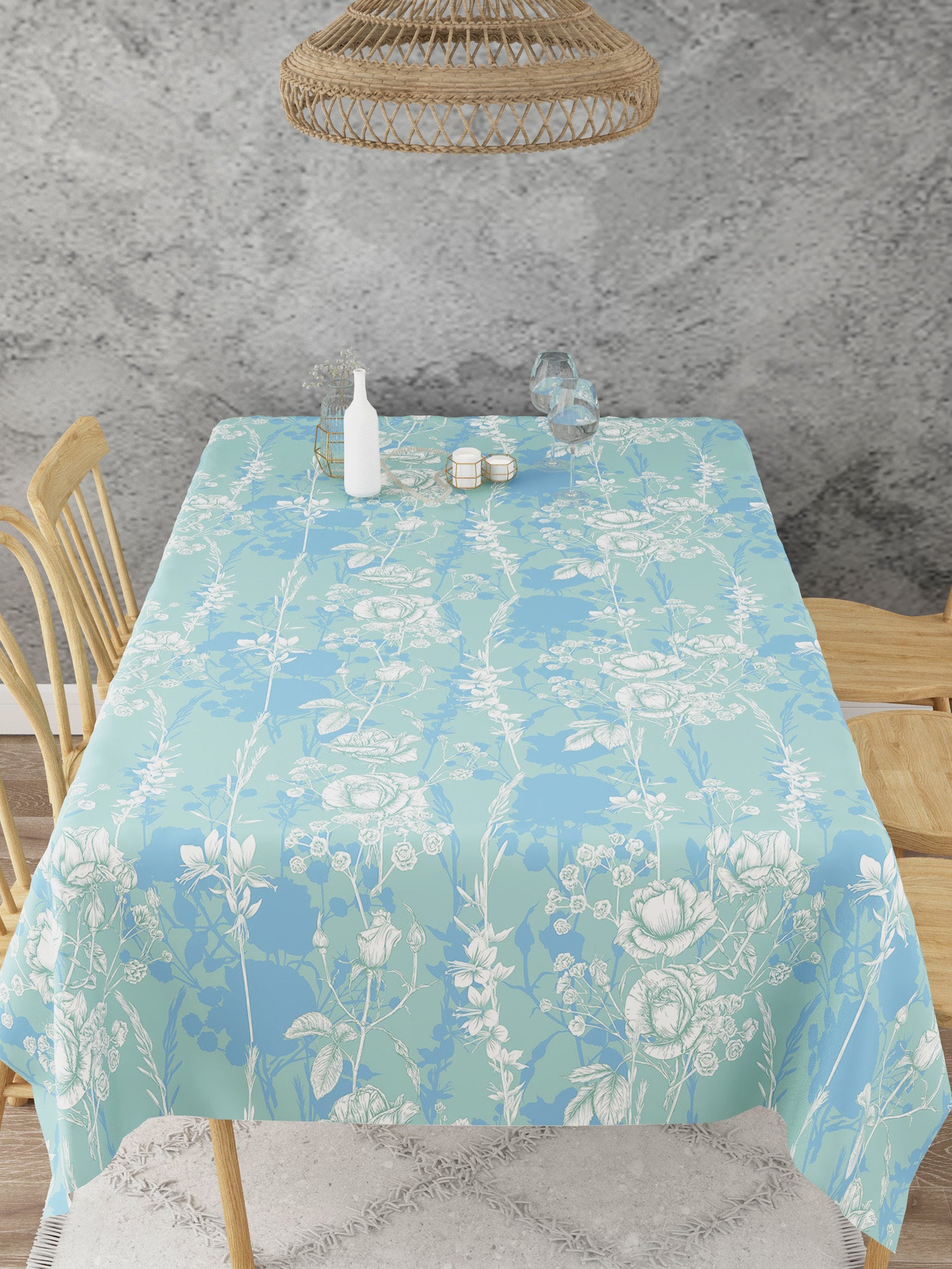 Floral Print Blue Table Cover