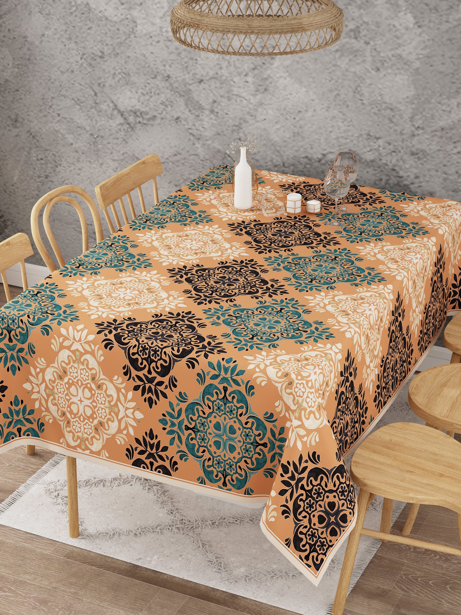 Orange Geometric Print Cotton Table Cover