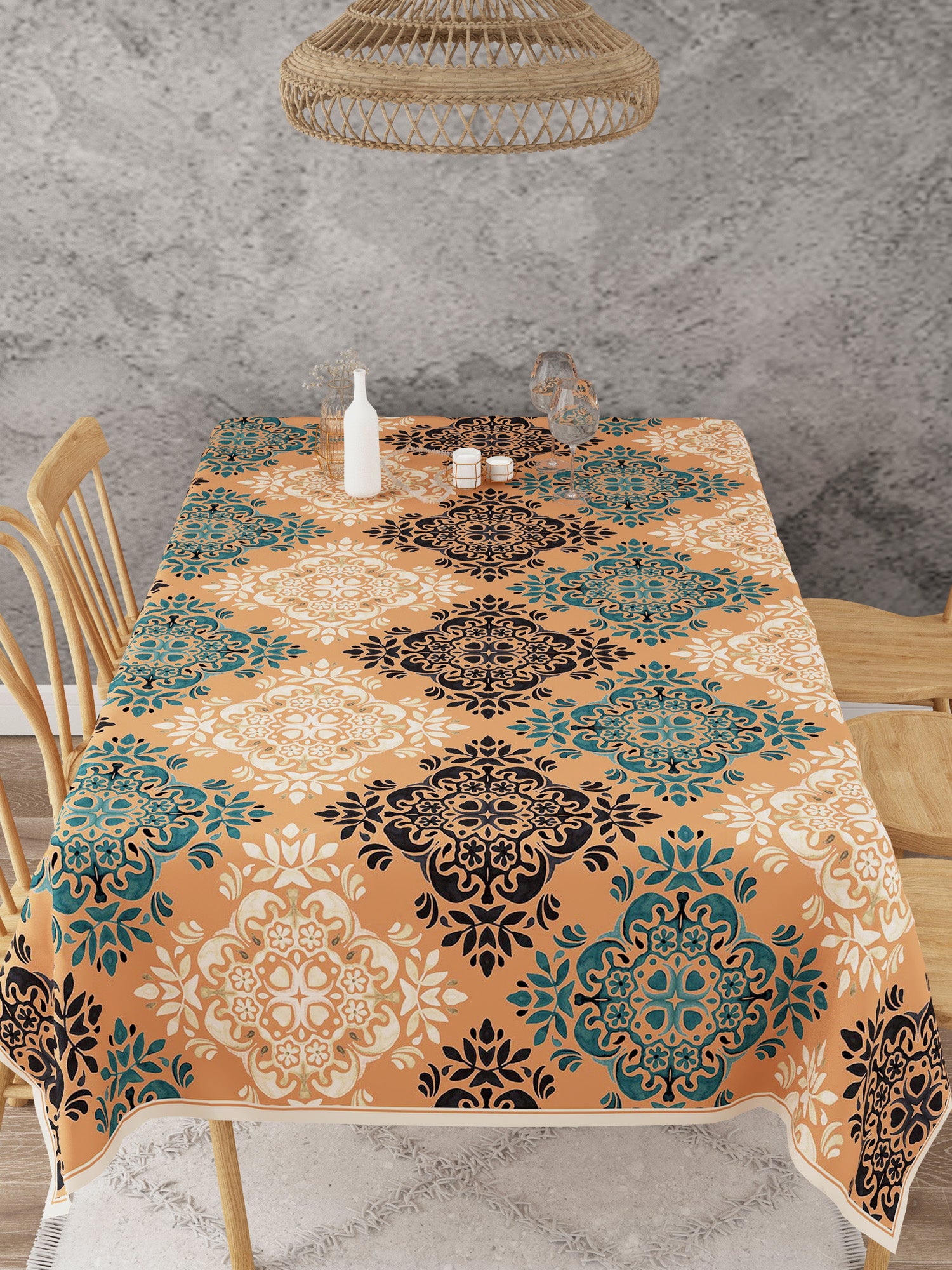 Orange Geometric Print Cotton Table Cover