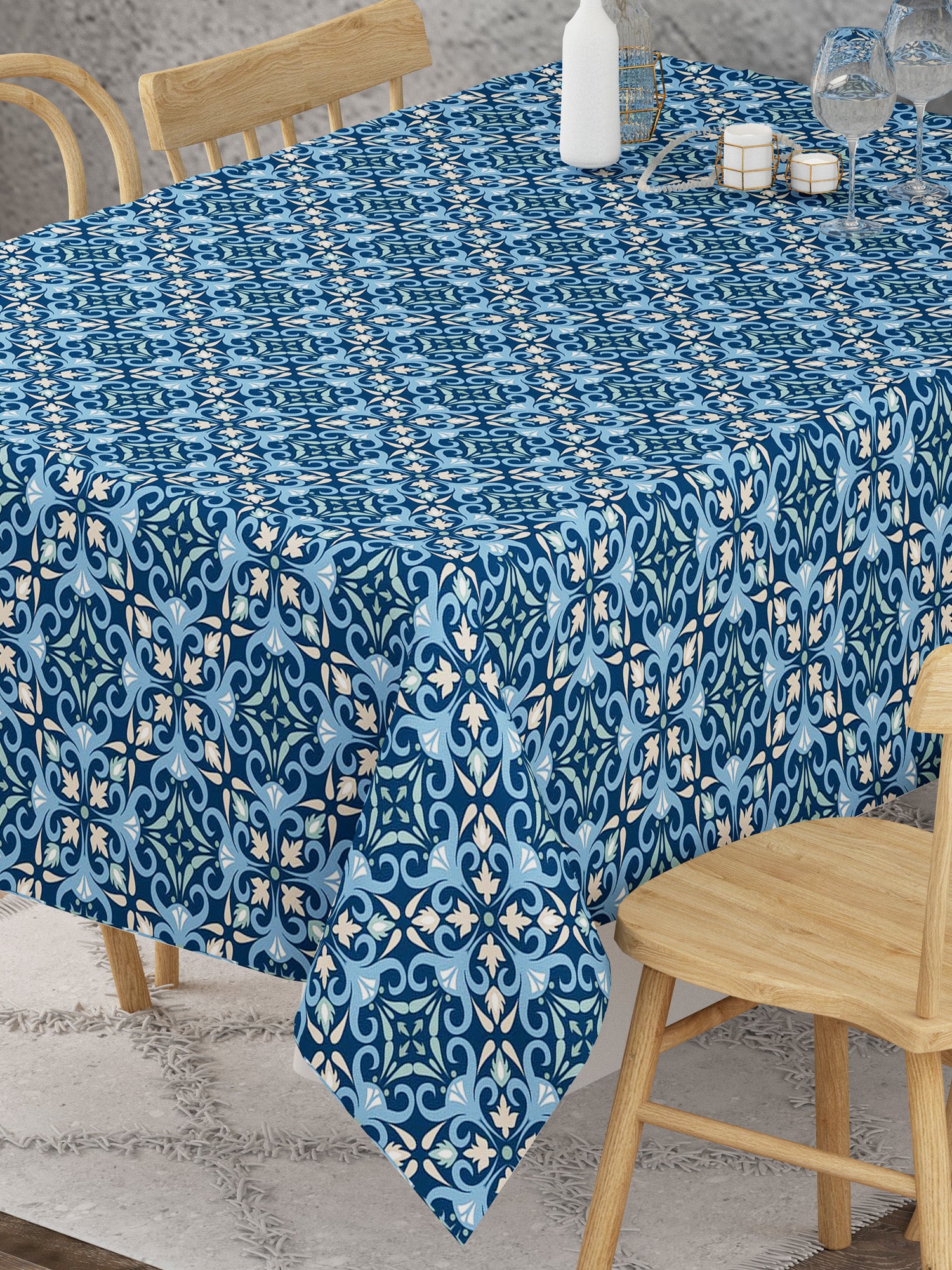 Blue Geometric Digital Print Table Cover