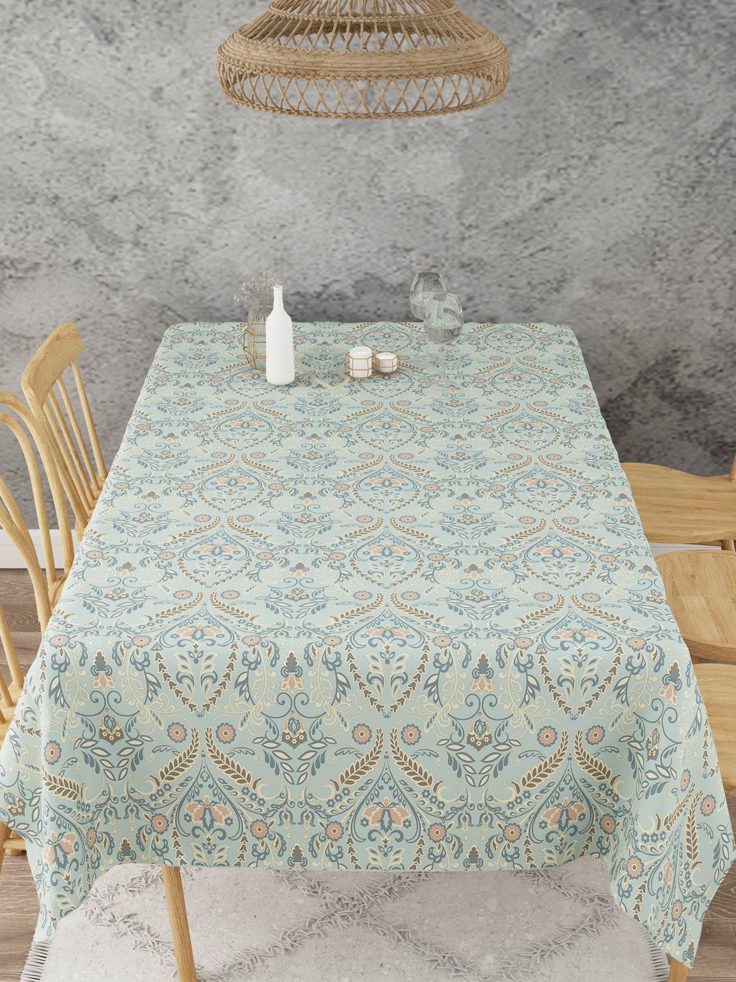 Ornamental Print Blue Cotton Table Cover