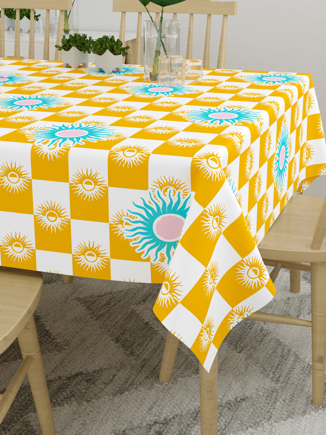 Yellow and Blue Geometric Print 6 Seater Table Cover