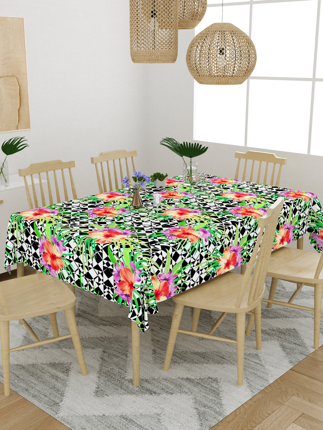 Multi Colored Floral Print 6 Seater Table Cover