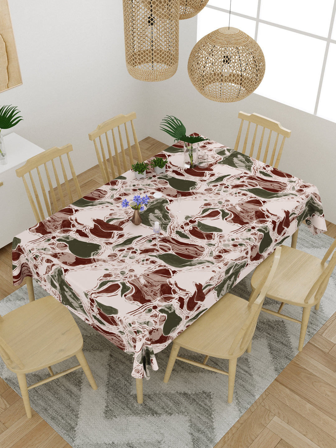 Red and Green Abstract Print 6 Seater Table Cover