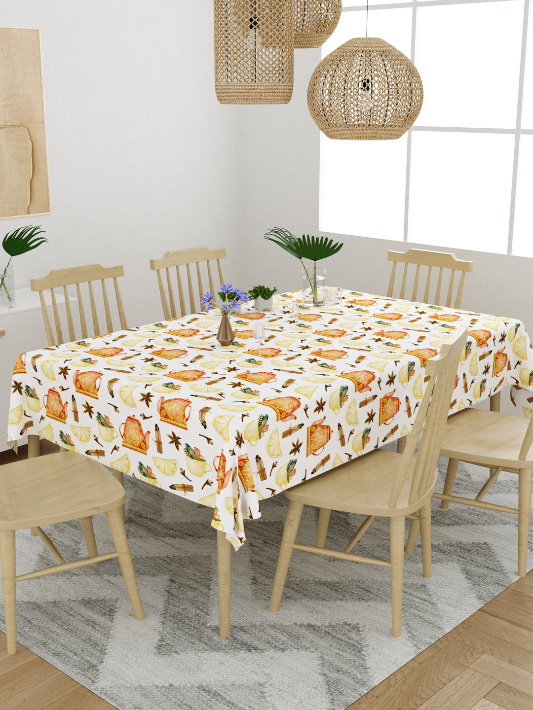 Cups and Kettle Printed Multi Colored 6 Seater Table Cover
