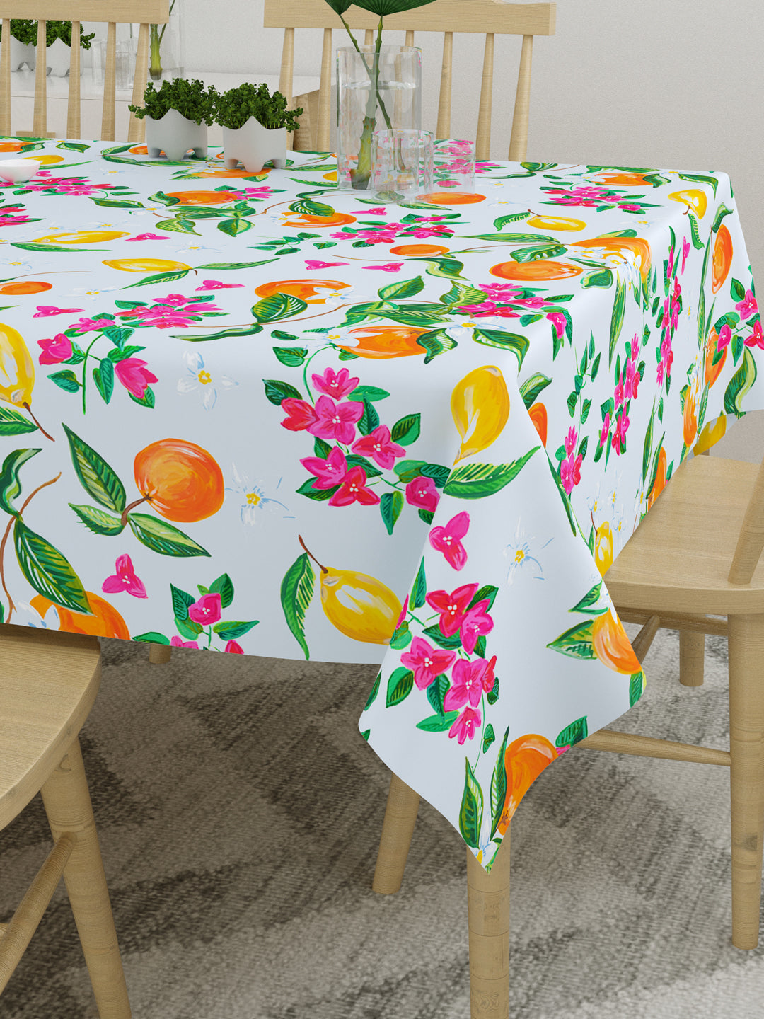 Blue Fruits and Flowers Printed 6 Seater Table Cover
