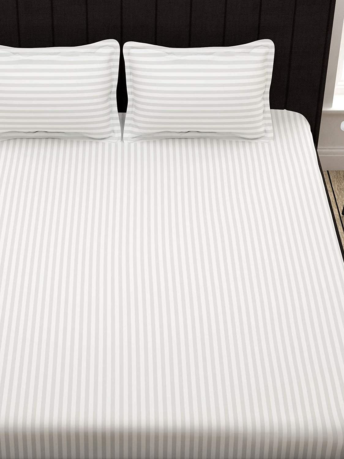 EVER HOME Cotton Satin Striped Plain Bedsheet for Double Bed