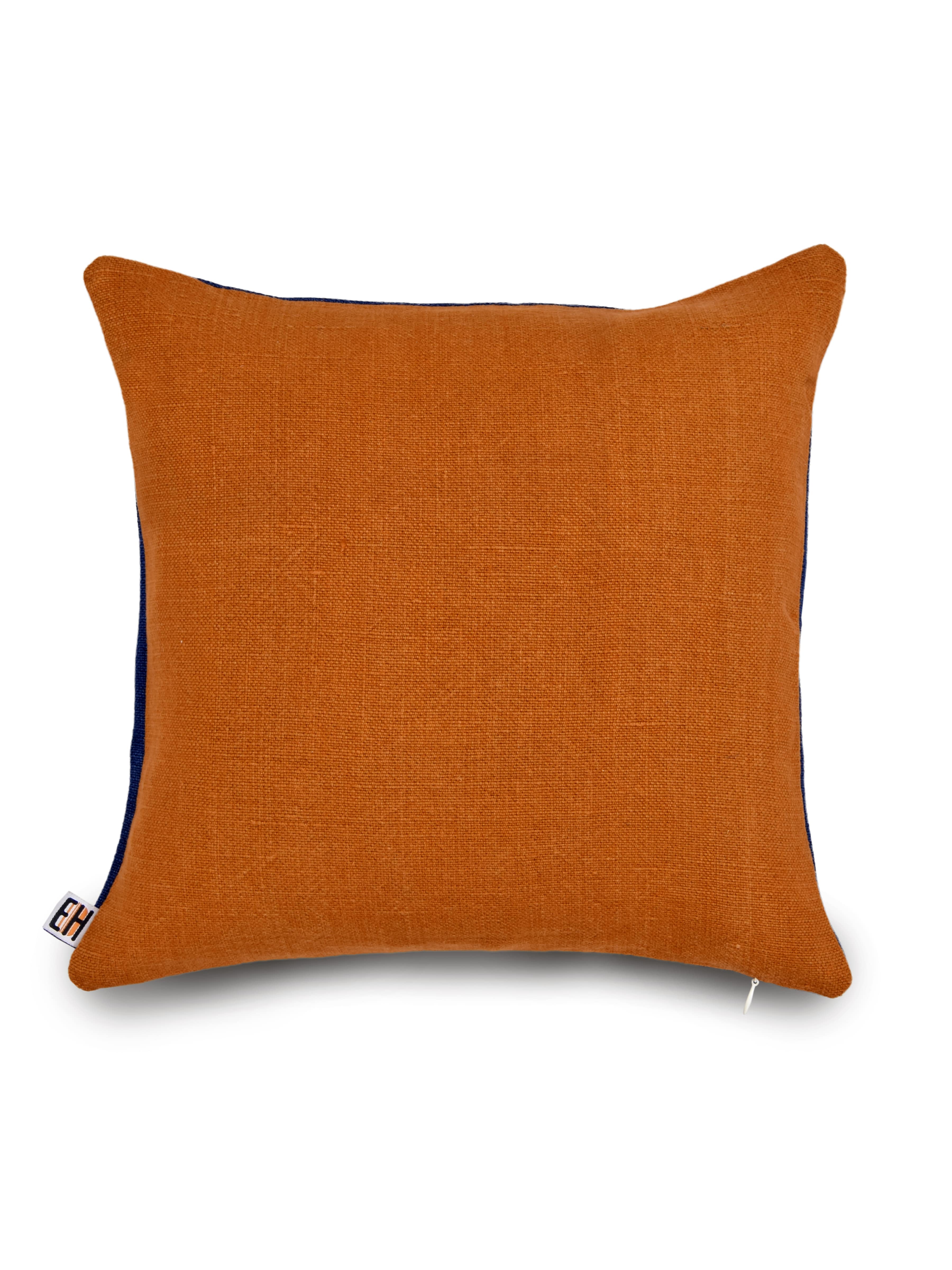 Blue and Orange Hemp Tree Hand Embroidered Cushion Cover