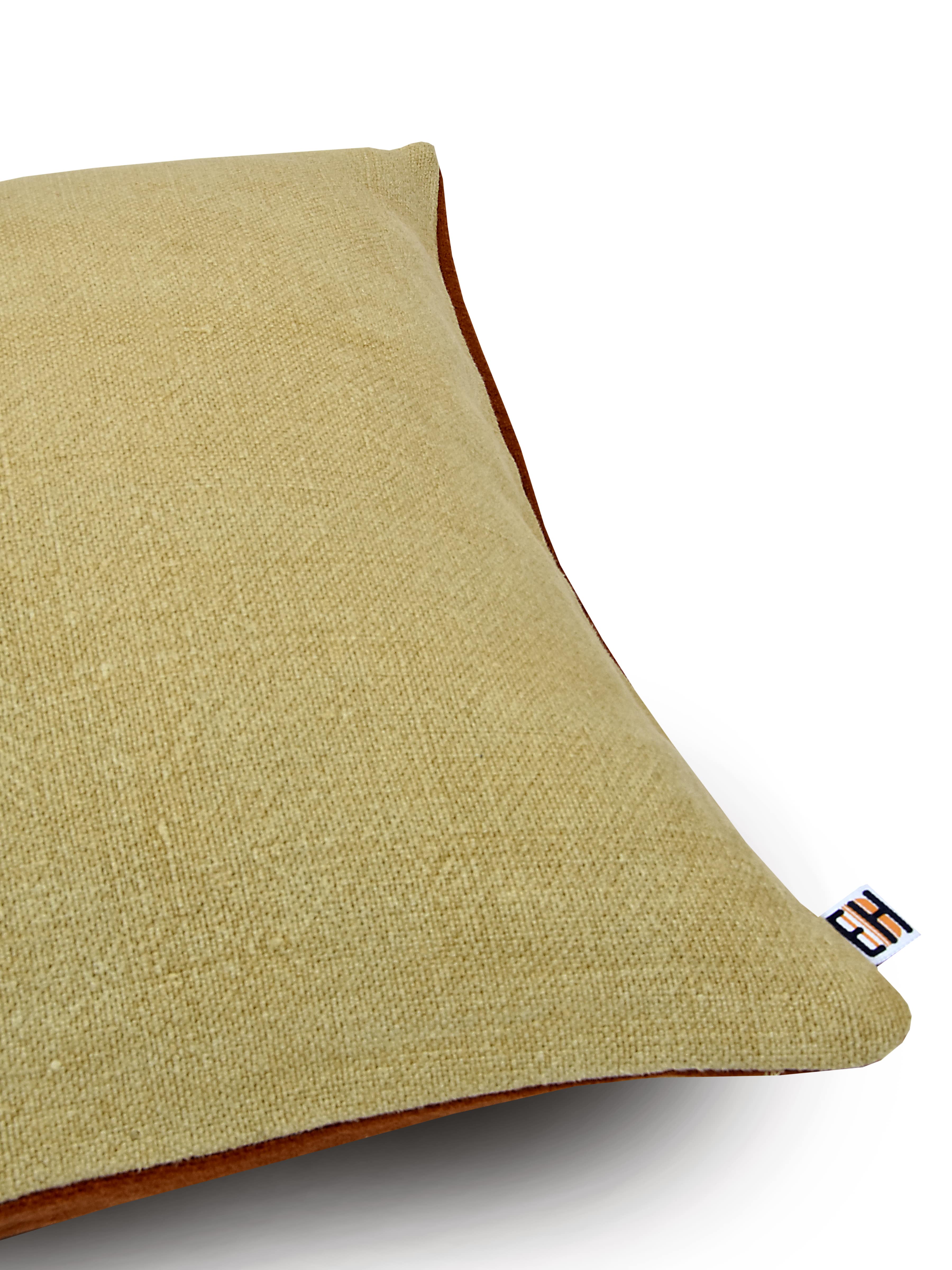 Beige and Brown Hemp Tree Hand Embroidered Cushion Cover