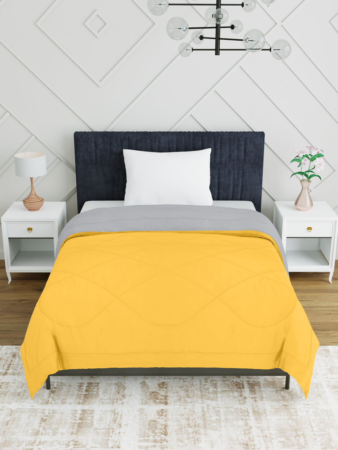 Yellow & Grey Microfiber Double comforter for Mild Winter